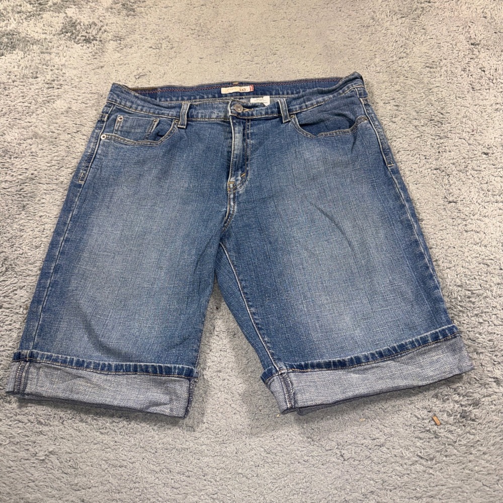Levis Womens 515 Cuffed Denim Shorts 12 Blue Stretch Cotton Blend